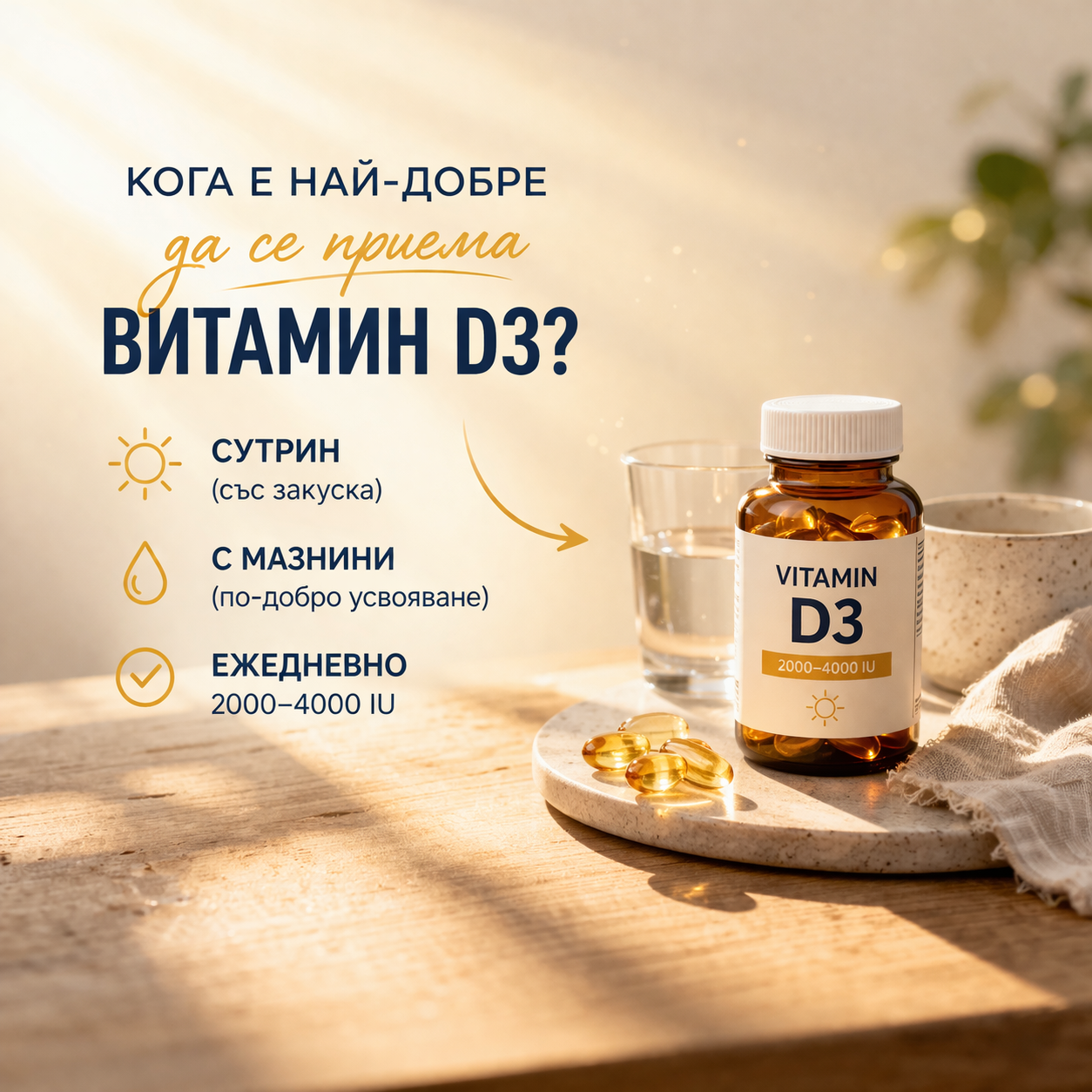 Кога е най-добре да се приема Витамин D3?